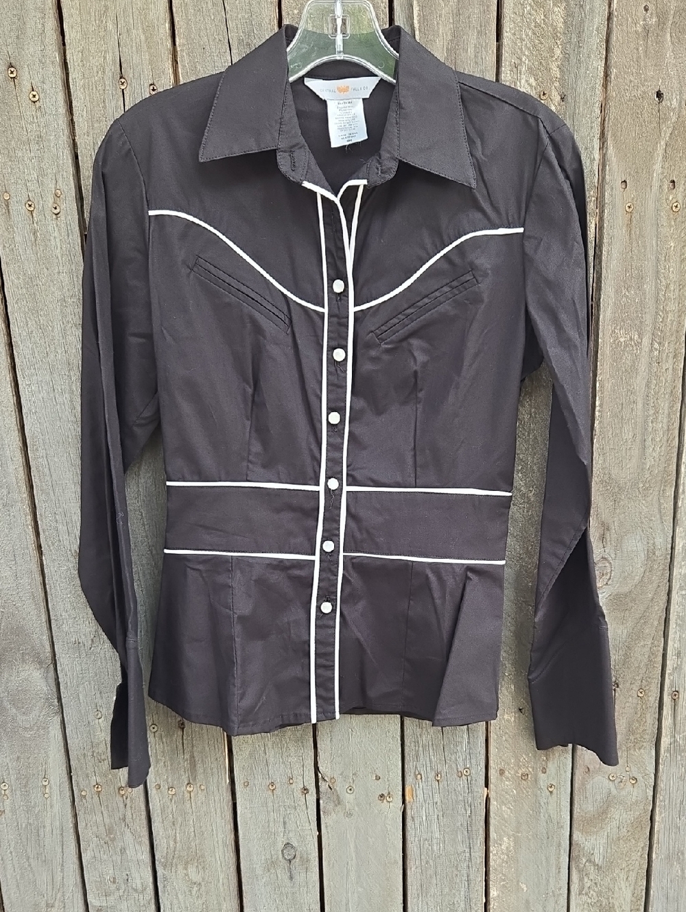 Central Falls Co Black Western Snap Button Shirt Women's Size Small Y2K Contrast